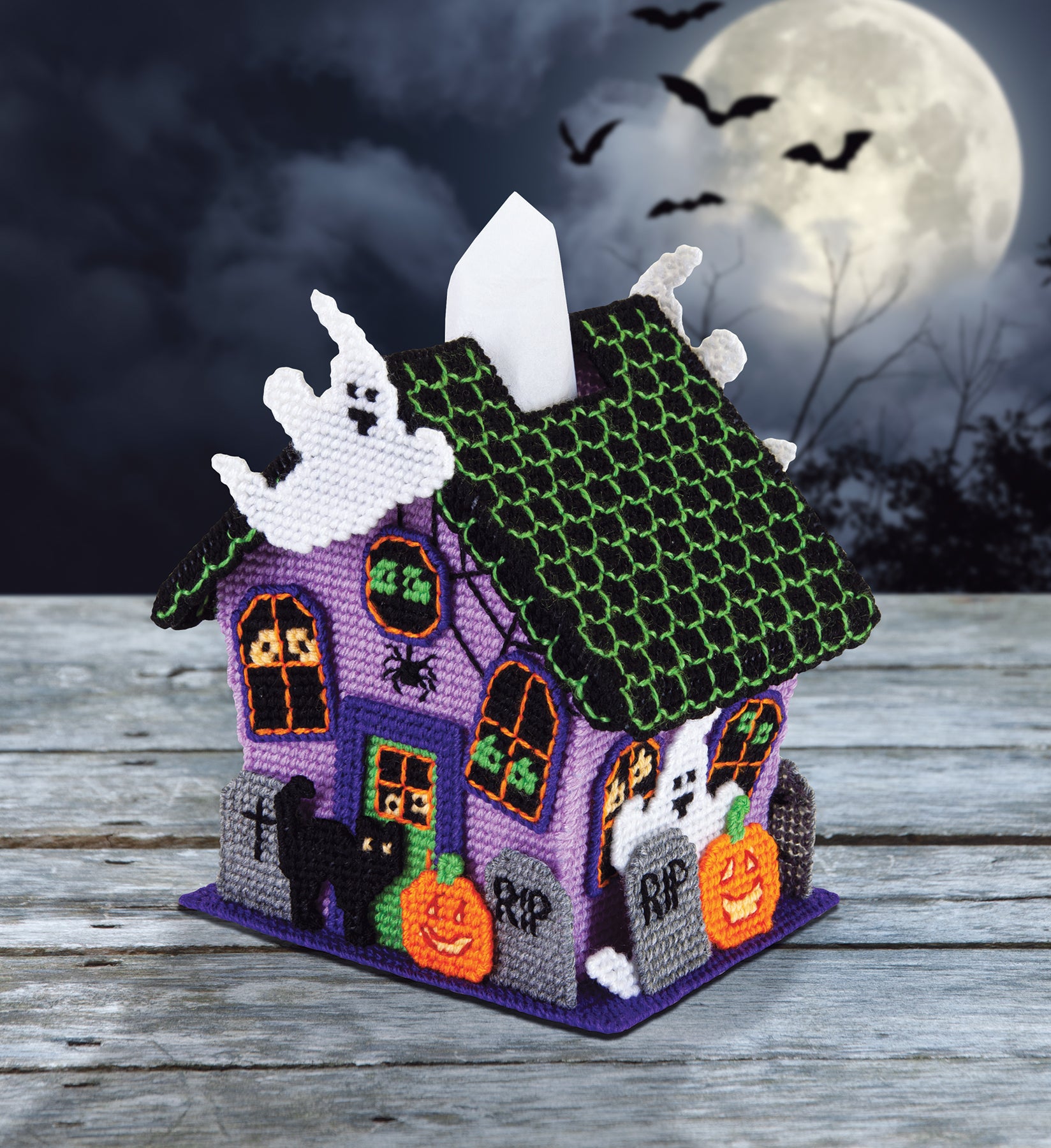 Spooky Night Tissue Box Cover Plastic Canvas Kit  Plastic canvas tissue  boxes, Plastic canvas box patterns, Plastic canvas crafts