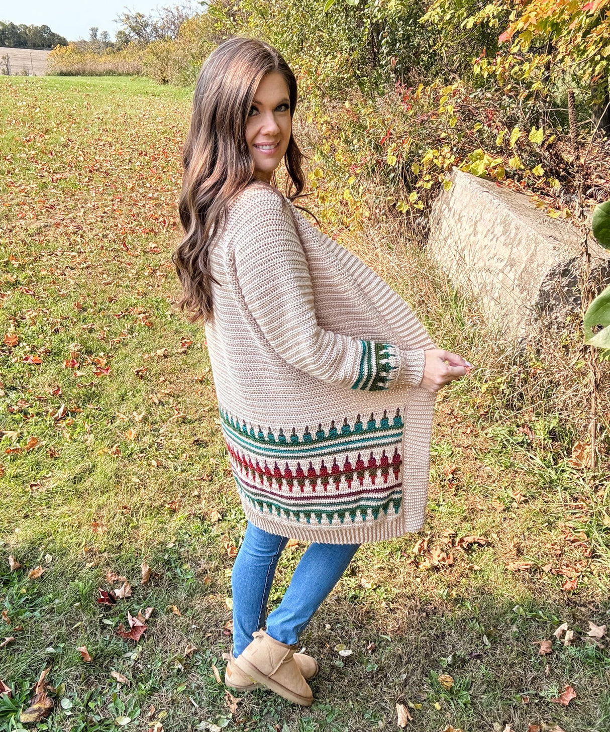 Autumn's Charm Mosaic Duster Length Cardigan