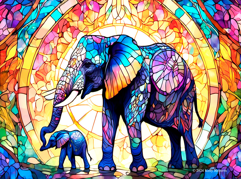 Stained Glass Elephants Jigsaw Puzzle