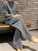 Solid Colour Ribbed Sweater and Pants Sets