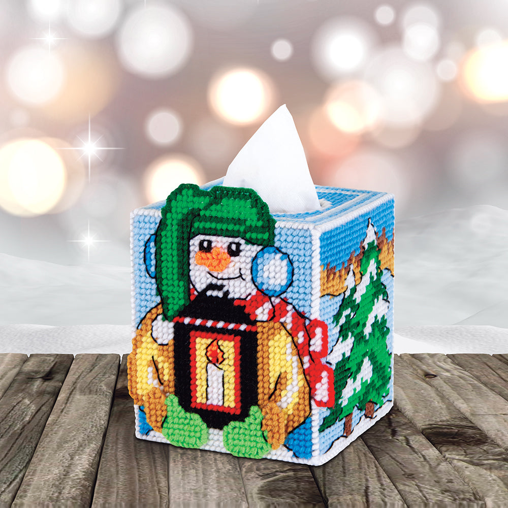 Snowman Lantern Tissue Box Cover Plastic Canvas Kit – Mary Maxim Ltd