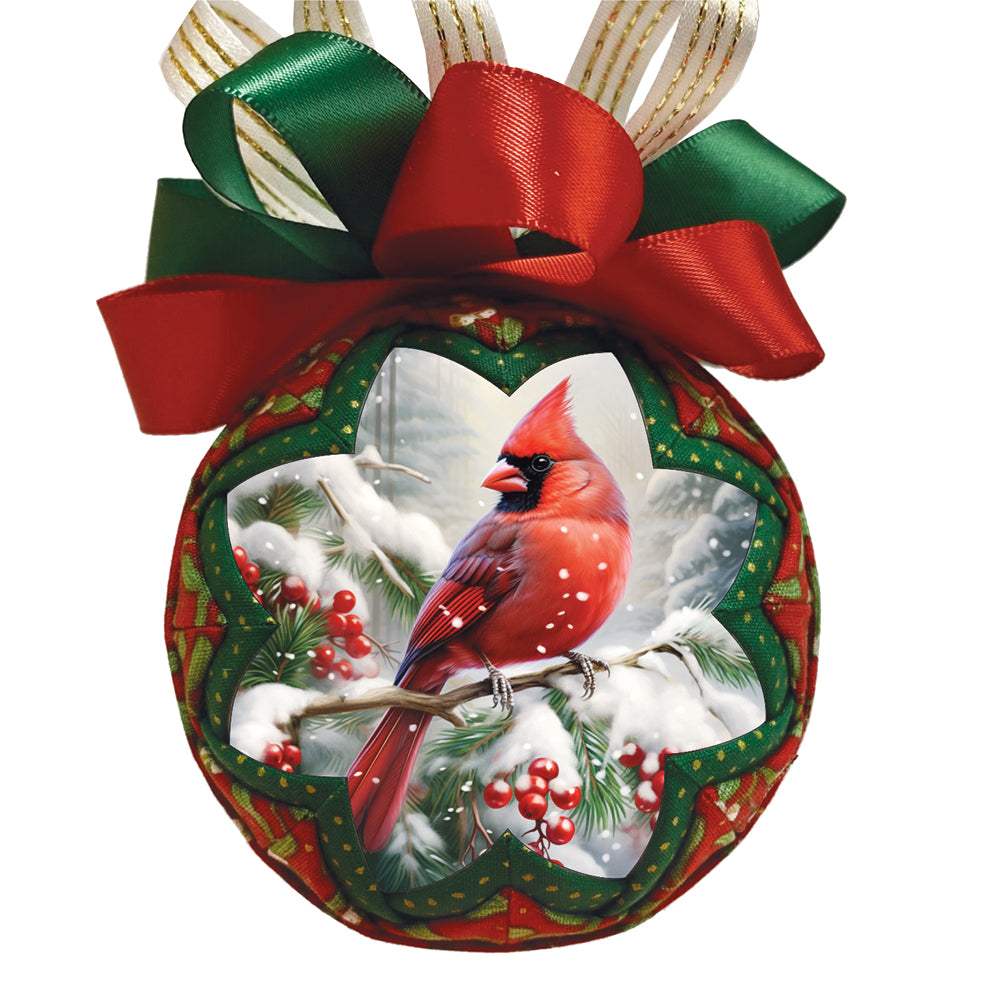 Cardinal on a Branch Quilted Ornament