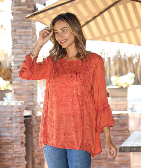 Rust Bell Sleeve Tunic