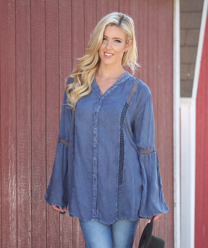 Denim Bell Sleeved Lace Inset Tunic