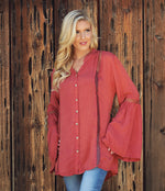 Rust Bell Sleeved Lace Inset Tunic