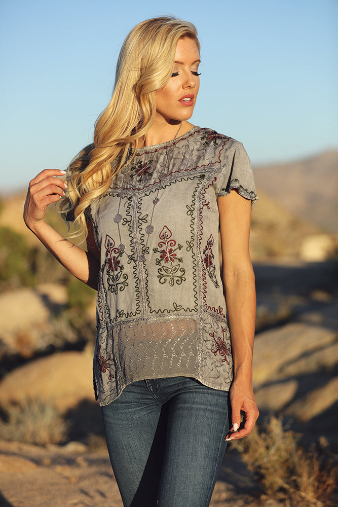 Short Sleeved Embroidered Tunic