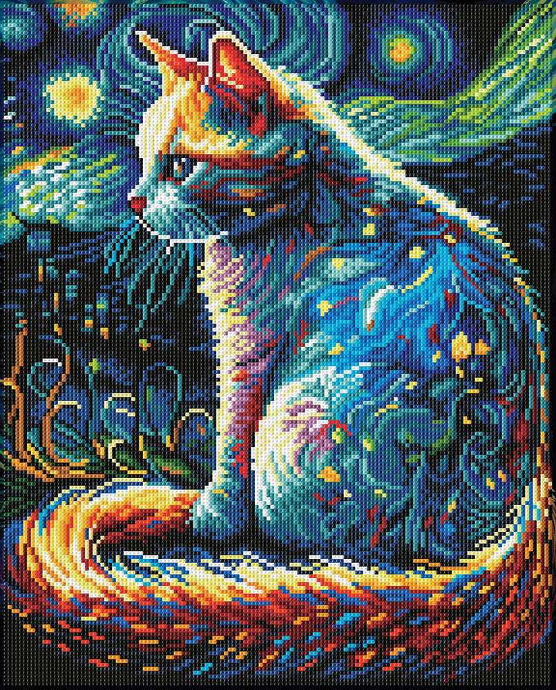 Starry Night Cat Diamond Painting Kit