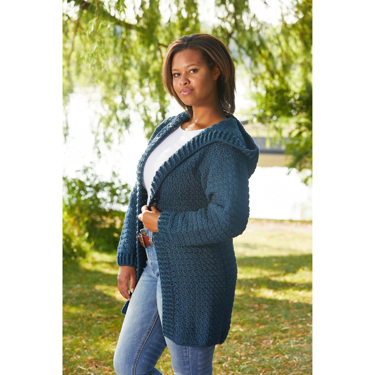 Hooded knitted cardigan womens sale