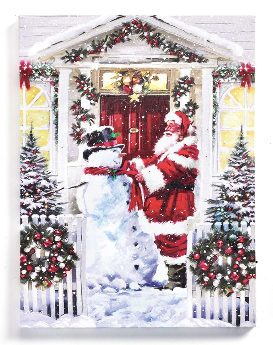 Toile LED Père Noël et Bonhomme de Neige