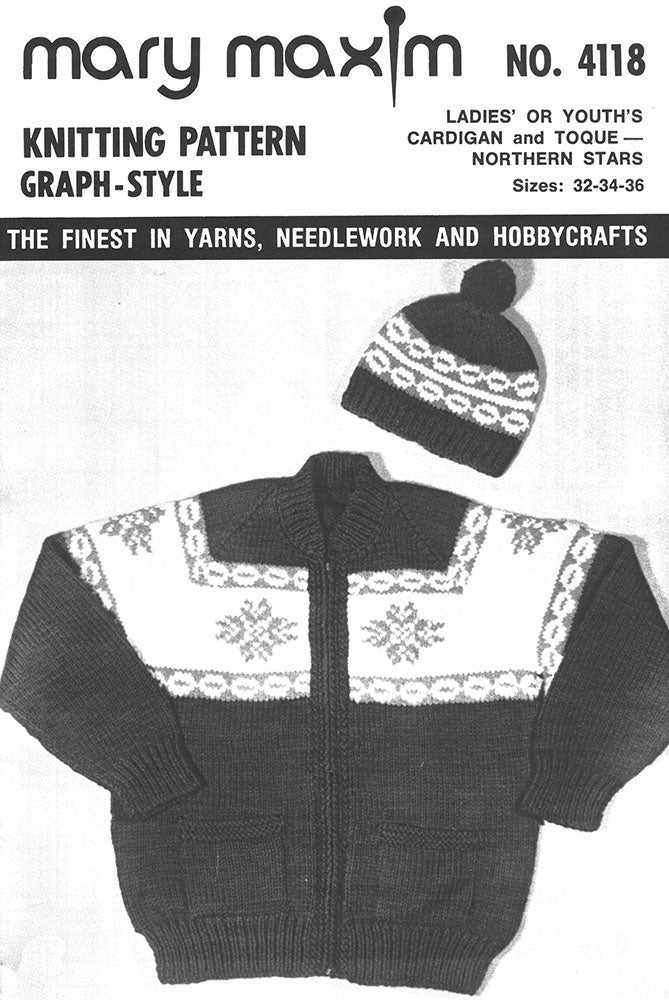 Cardigan et tuque pour dames ou jeunes - Motif étoiles du Nord